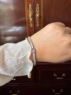 Elegant Pink Center Tennis Bracelet in Silver